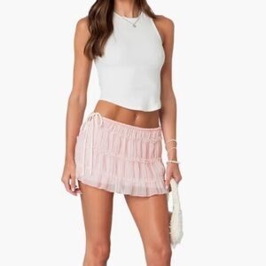 edikted Light Pink Mini chiffon tiered skirt